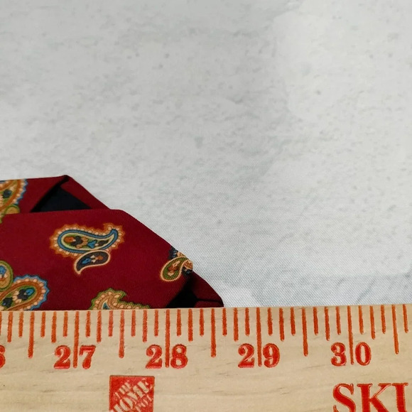 Brooks Basics Necktie Tie Pure Silk Made in USA Red Gold Blue Paisley Print - Picture 7 of 9